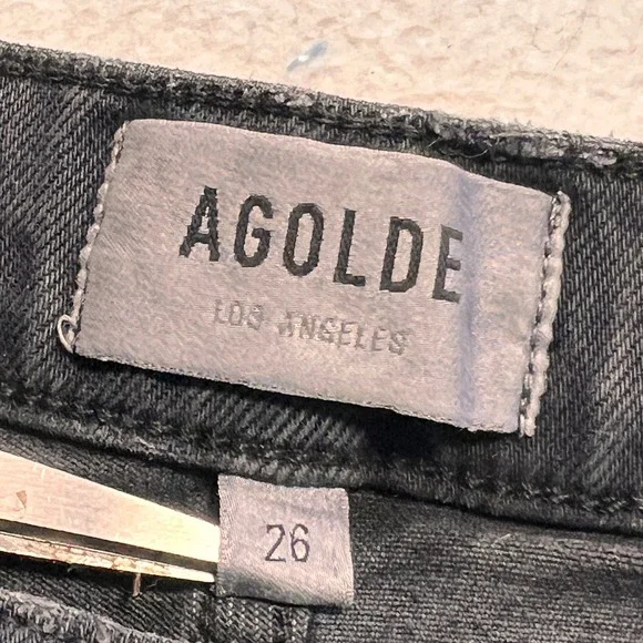 Agolde Toni Slim Straight Jeans Womens 26 Black High Rise Raw Hem Organic Cotton - Picture 4 of 11